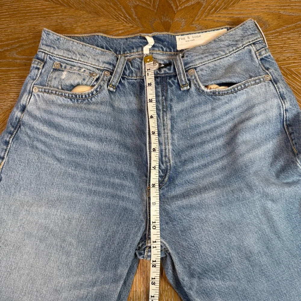 Rag & Bone Alex High Rise Straight Jeans Delavan with Holes Size 27 Button Fly